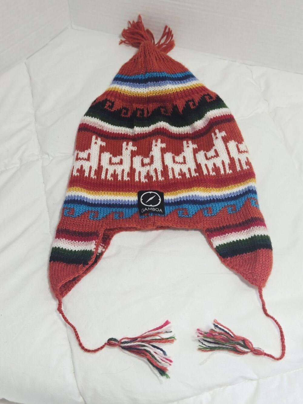 Gamboa Alpaca Wool Ear Flap Hat Made in Peru Unisex Pompom Knitted One Size Y2k